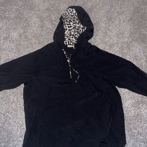 Black Windbreaker with Leopard Print Lining